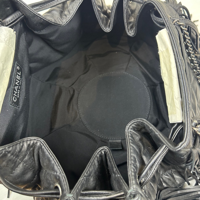 香奈兒/Chanel 達拉斯系列 銀扣黑色菱格紋牛皮 流蘇裝飾鏈條單肩包-7