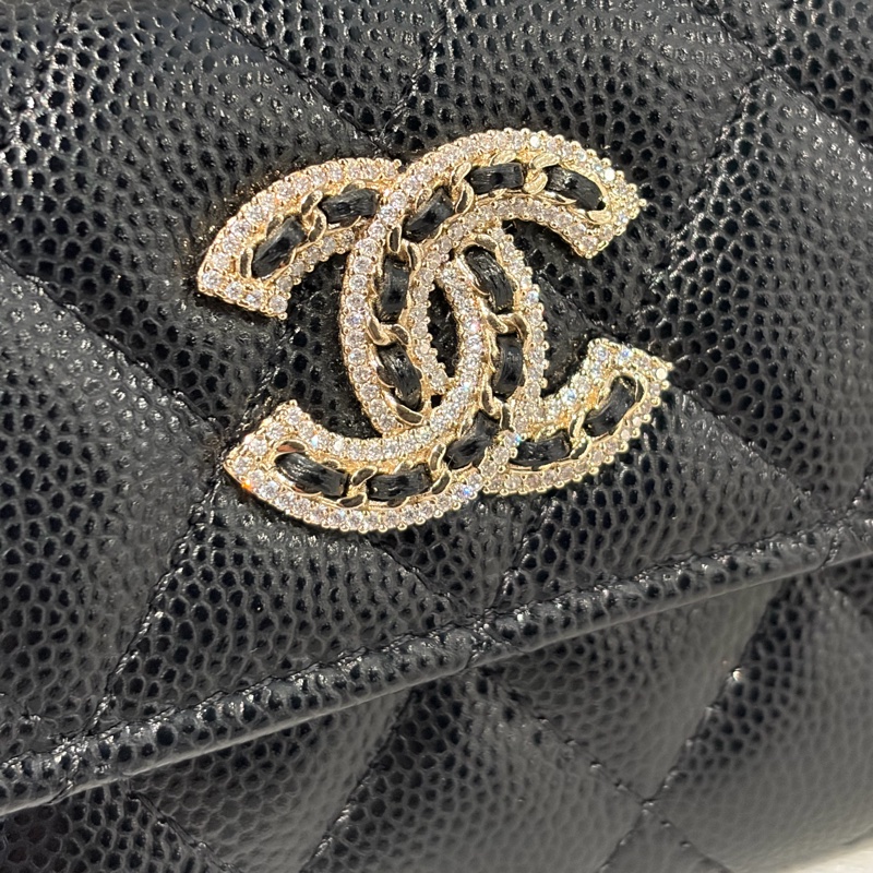 Chanel黑荔枝皮水鑽LOGO卡包-2