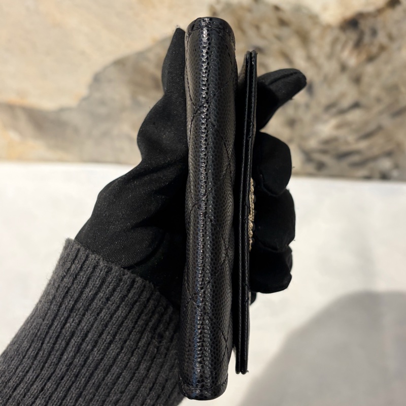 Chanel黑荔枝皮水鑽LOGO卡包-4