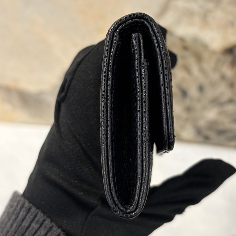 Chanel黑荔枝皮水鑽LOGO卡包-6