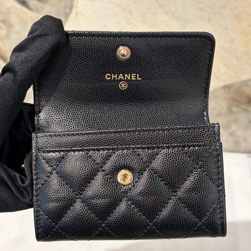 Chanel黑荔枝皮水鑽LOGO卡包-7