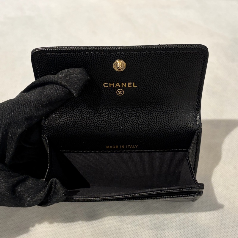 Chanel黑荔枝皮水鑽LOGO卡包-8