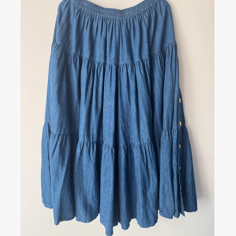 Guuci丹寧測金釦寬褲 42號-1