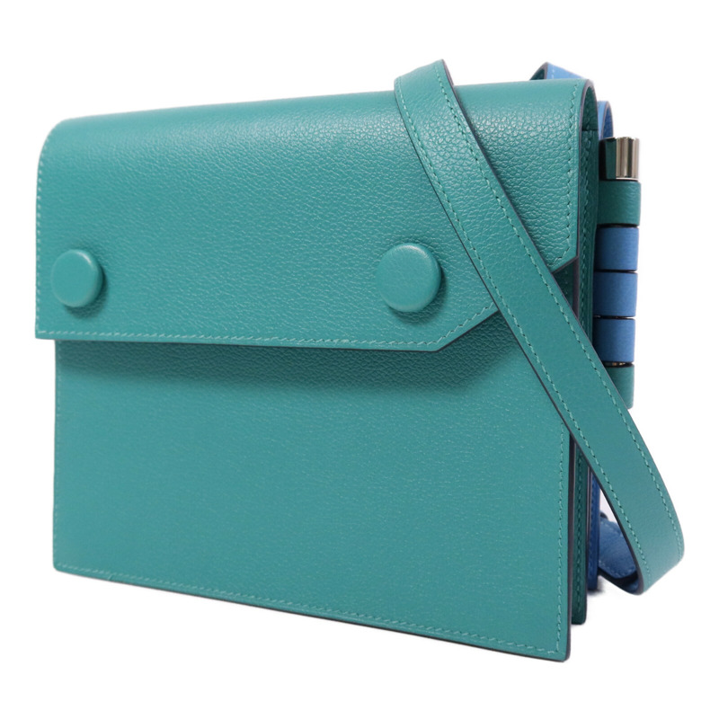 HERMES Evercolor皮革Twins銀扣肩背袋Rose Azalee/Menthe-2