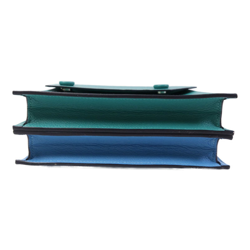 HERMES Evercolor皮革Twins銀扣肩背袋Rose Azalee/Menthe-3