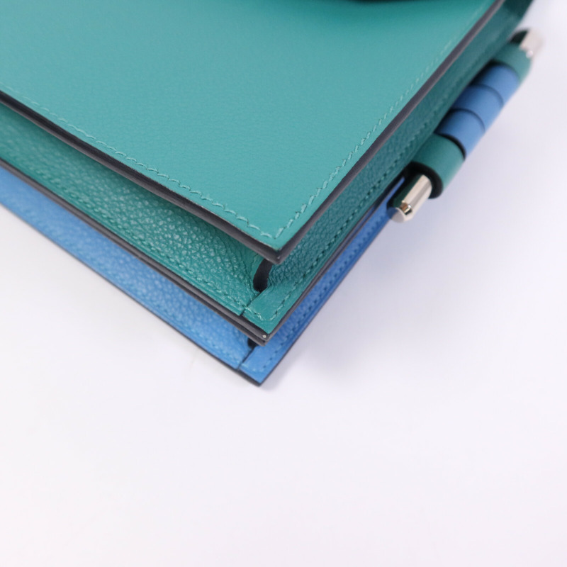 HERMES Evercolor皮革Twins銀扣肩背袋Rose Azalee/Menthe-11