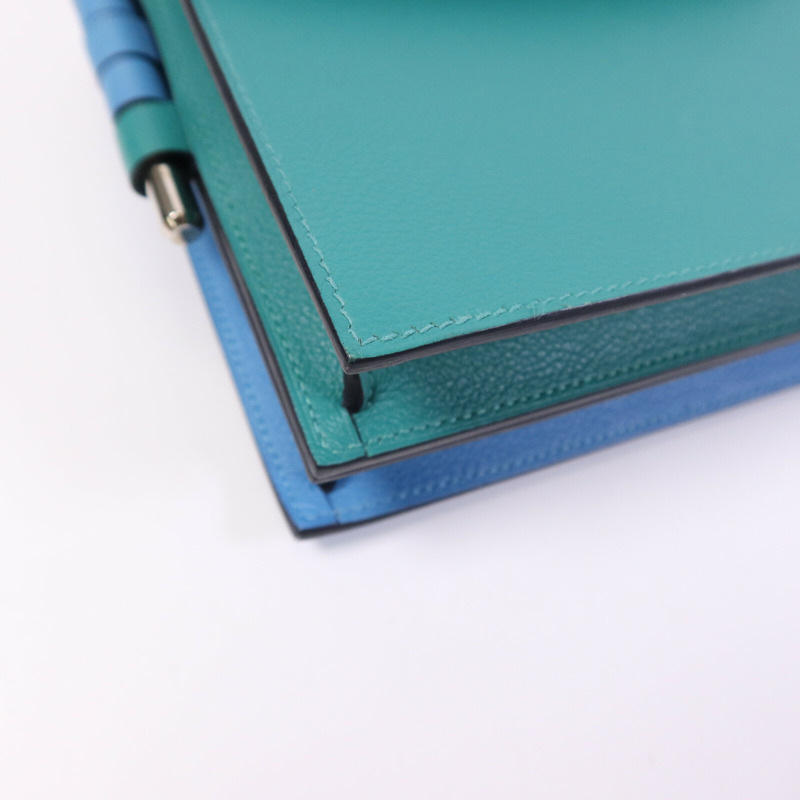 HERMES Evercolor皮革Twins銀扣肩背袋Rose Azalee/Menthe-12