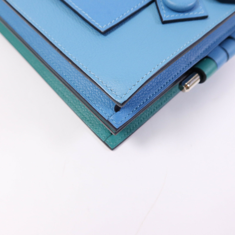 HERMES Evercolor皮革Twins銀扣肩背袋Rose Azalee/Menthe-13