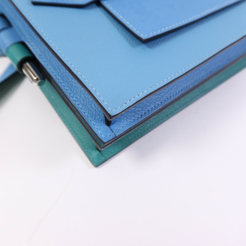 HERMES Evercolor皮革Twins銀扣肩背袋Rose Azalee/Menthe-14