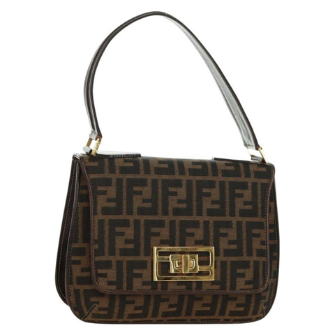 FENDI Zucca帆布手提包 黑色棕色 正品 171018V