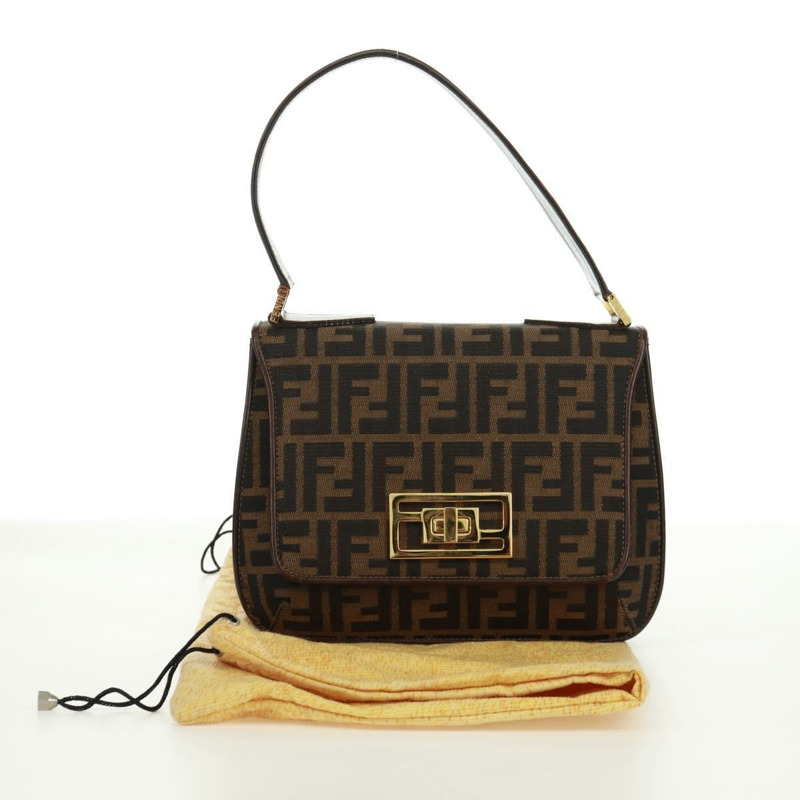 【日本直送】FENDI Zucca帆布手提包 黑色棕色 正品 171018V-11