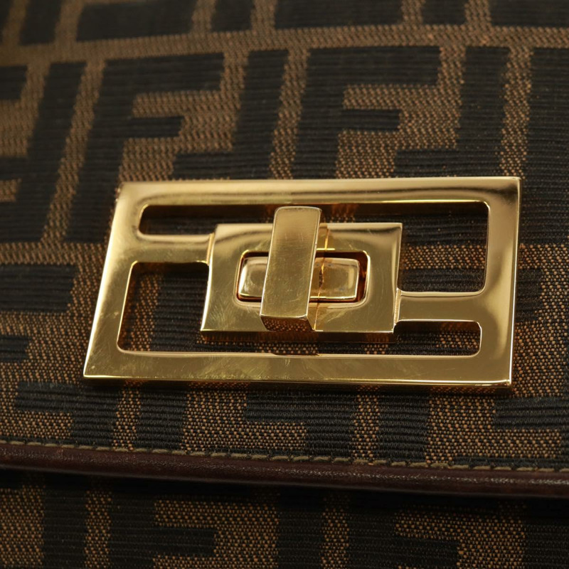 【日本直送】FENDI Zucca帆布手提包 黑色棕色 正品 171018V-18