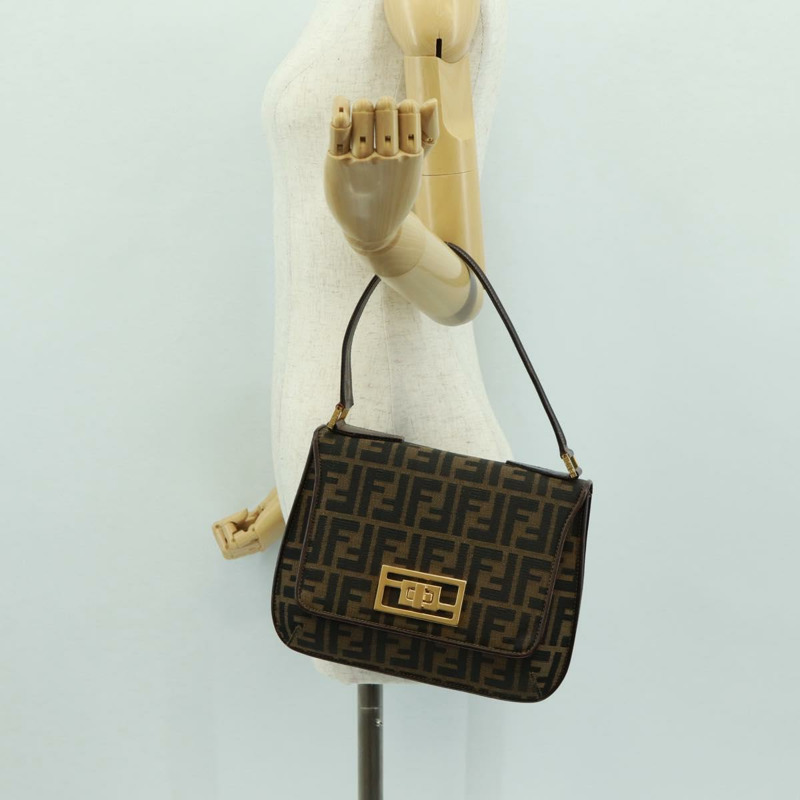 【日本直送】FENDI Zucca帆布手提包 黑色棕色 正品 171018V-25