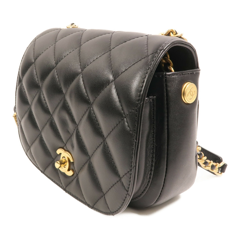 CHANEL 牛皮皮革Chain Shoulder金扣鏈帶肩背袋-2