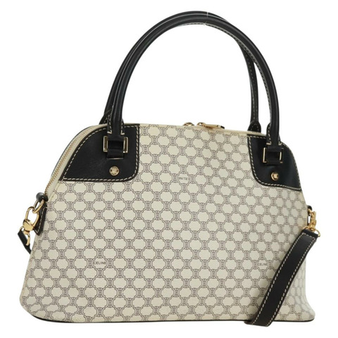 CELINE Macadam帆布手提包 PVC皮革 2way 白色金色 Auth 171966A