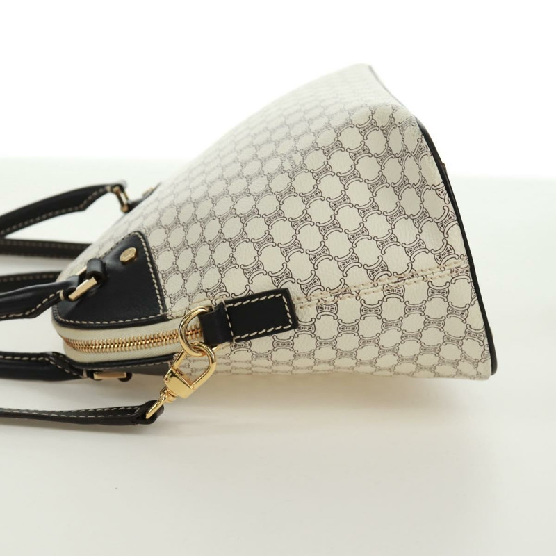 【日本直送】CELINE Macadam帆布手提包 PVC皮革 2way 白色金色 Auth 171966A-2