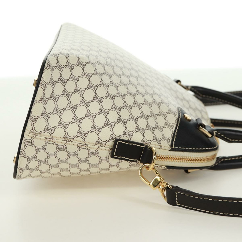 【日本直送】CELINE Macadam帆布手提包 PVC皮革 2way 白色金色 Auth 171966A-3