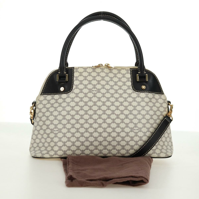 【日本直送】CELINE Macadam帆布手提包 PVC皮革 2way 白色金色 Auth 171966A-11