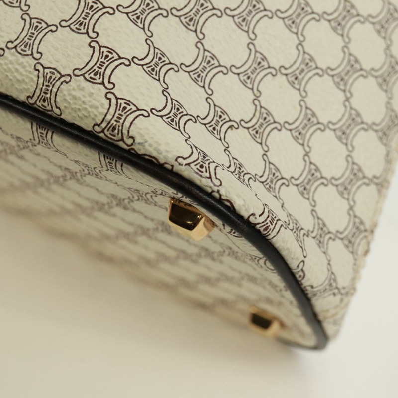 【日本直送】CELINE Macadam帆布手提包 PVC皮革 2way 白色金色 Auth 171966A-16