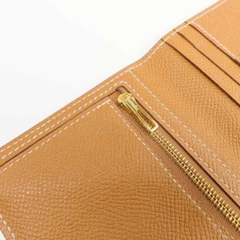 HERMES Epsom皮革Bearn Long Wallet金扣長錢包Gold-14