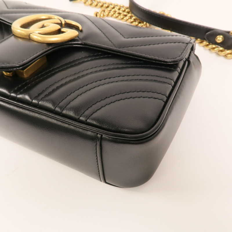 GUCCI 牛皮皮革GG Marmont金扣鏈帶肩背袋-11