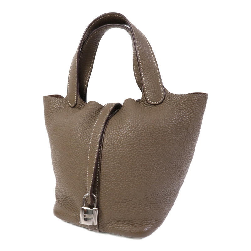 HERMES Clemence皮革Picotin PM Tote Bag銀扣手挽袋Etoupe-2