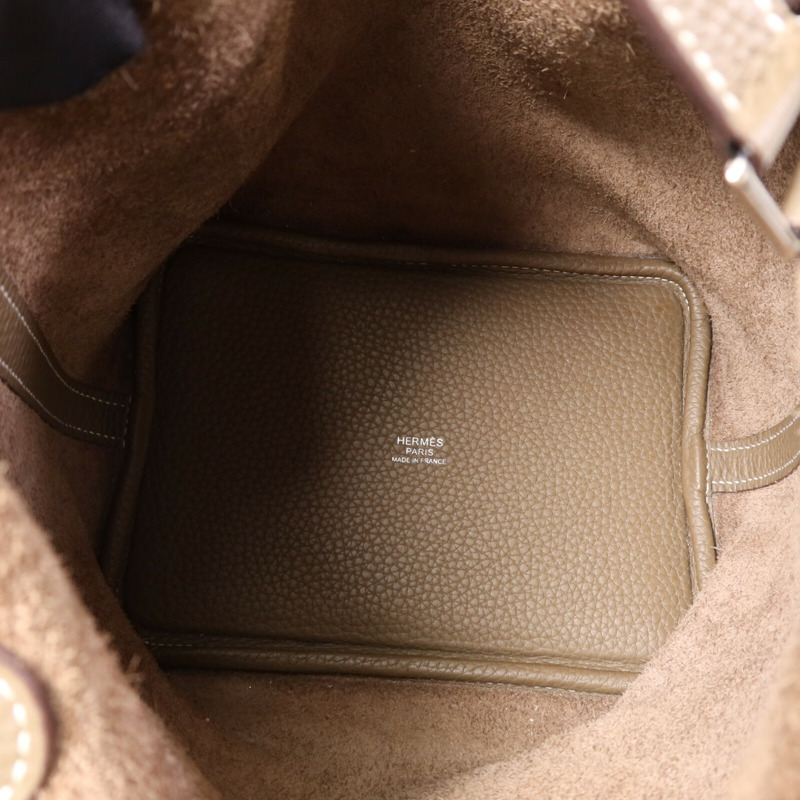 HERMES Clemence皮革Picotin PM Tote Bag銀扣手挽袋Etoupe-4