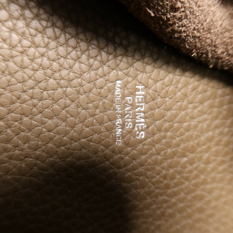HERMES Clemence皮革Picotin PM Tote Bag銀扣手挽袋Etoupe-5