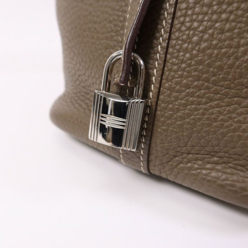 HERMES Clemence皮革Picotin PM Tote Bag銀扣手挽袋Etoupe-6