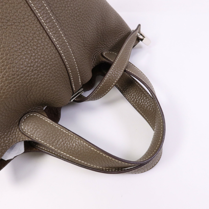 HERMES Clemence皮革Picotin PM Tote Bag銀扣手挽袋Etoupe-8