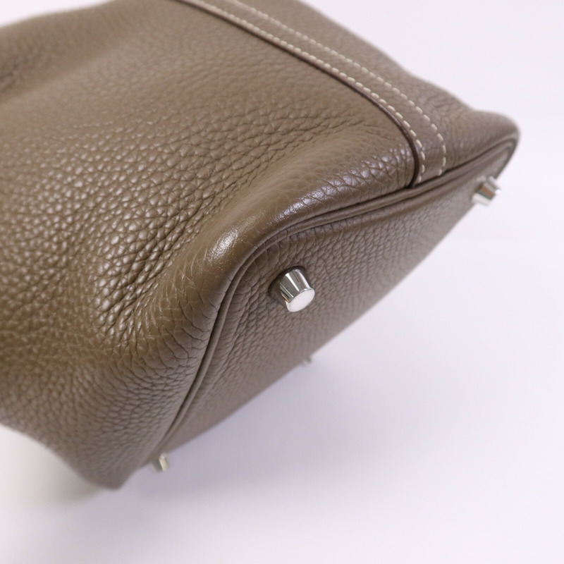 HERMES Clemence皮革Picotin PM Tote Bag銀扣手挽袋Etoupe-10