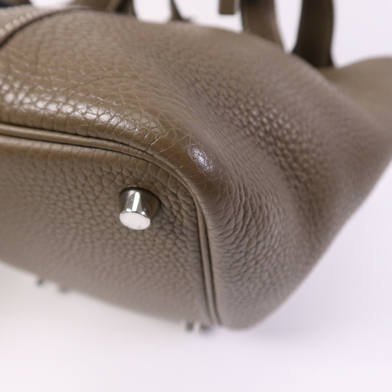 HERMES Clemence皮革Picotin PM Tote Bag銀扣手挽袋Etoupe-11