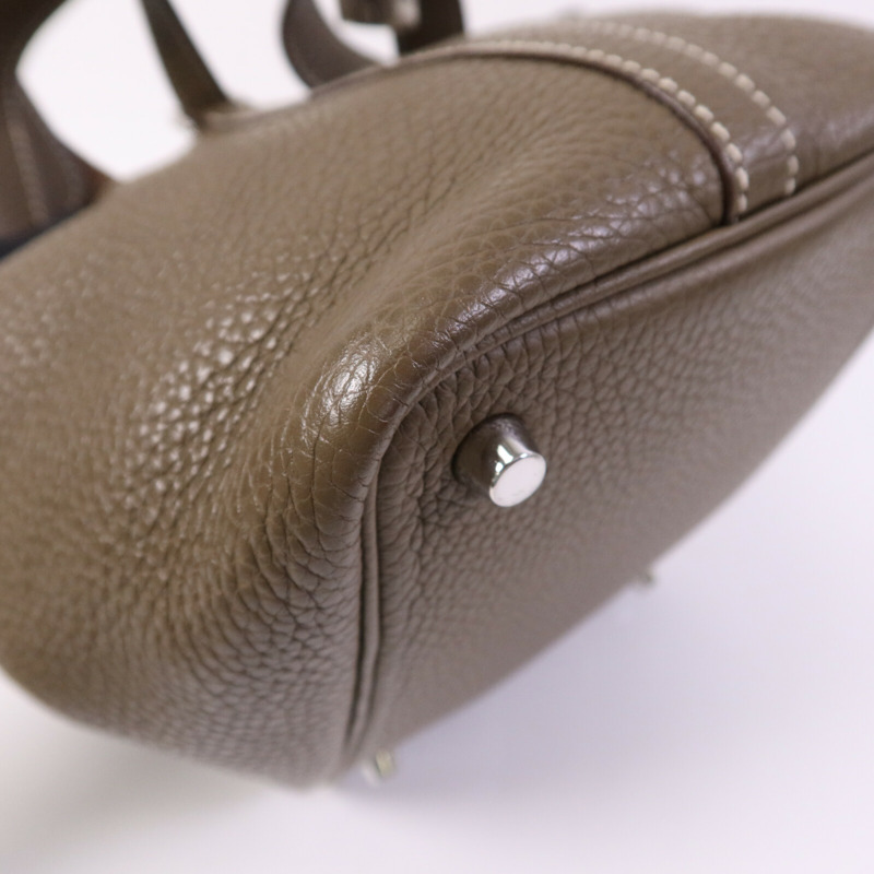HERMES Clemence皮革Picotin PM Tote Bag銀扣手挽袋Etoupe-12