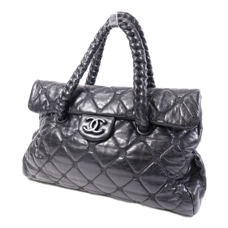 CHANEL 羊皮皮革So Black Flap Hand Bag銀扣手挽袋-2