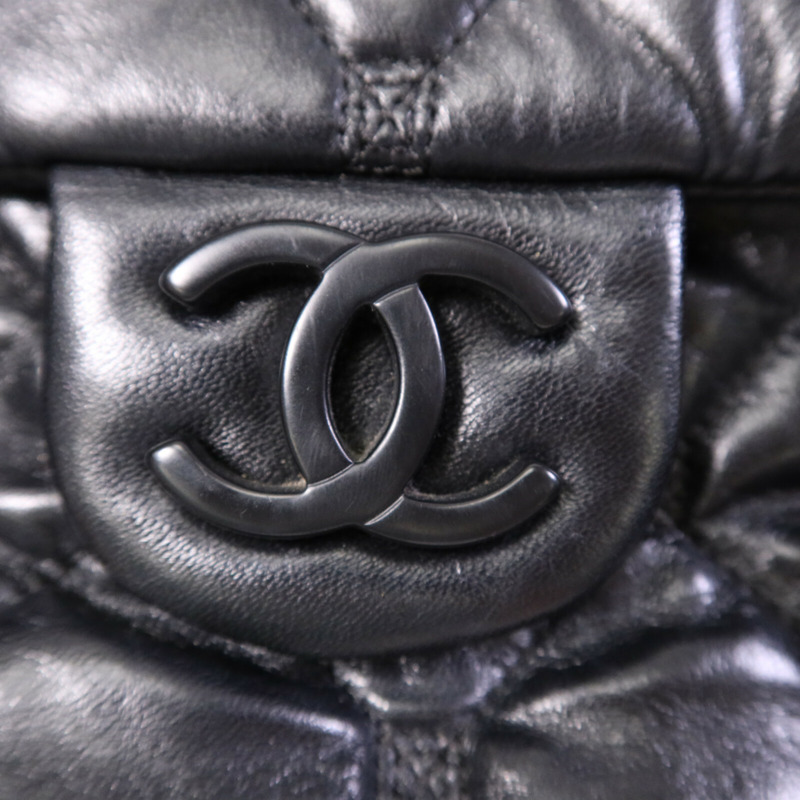 CHANEL 羊皮皮革So Black Flap Hand Bag銀扣手挽袋-7