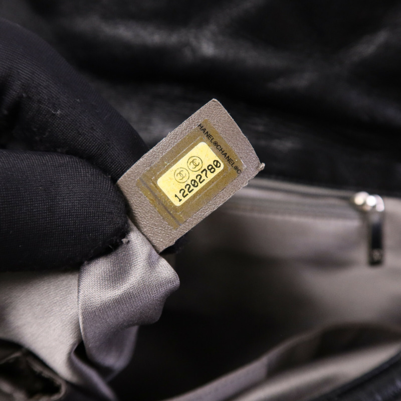 CHANEL 羊皮皮革So Black Flap Hand Bag銀扣手挽袋-8