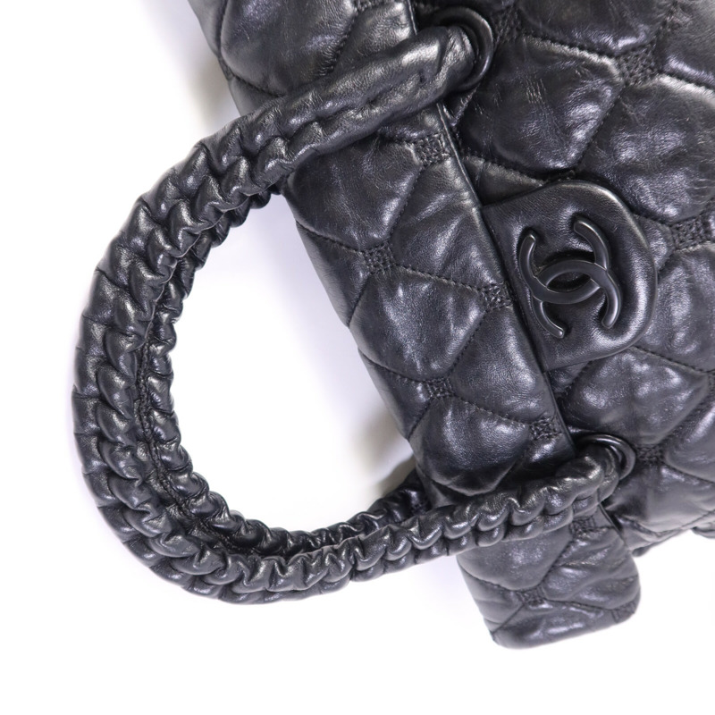 CHANEL 羊皮皮革So Black Flap Hand Bag銀扣手挽袋-10