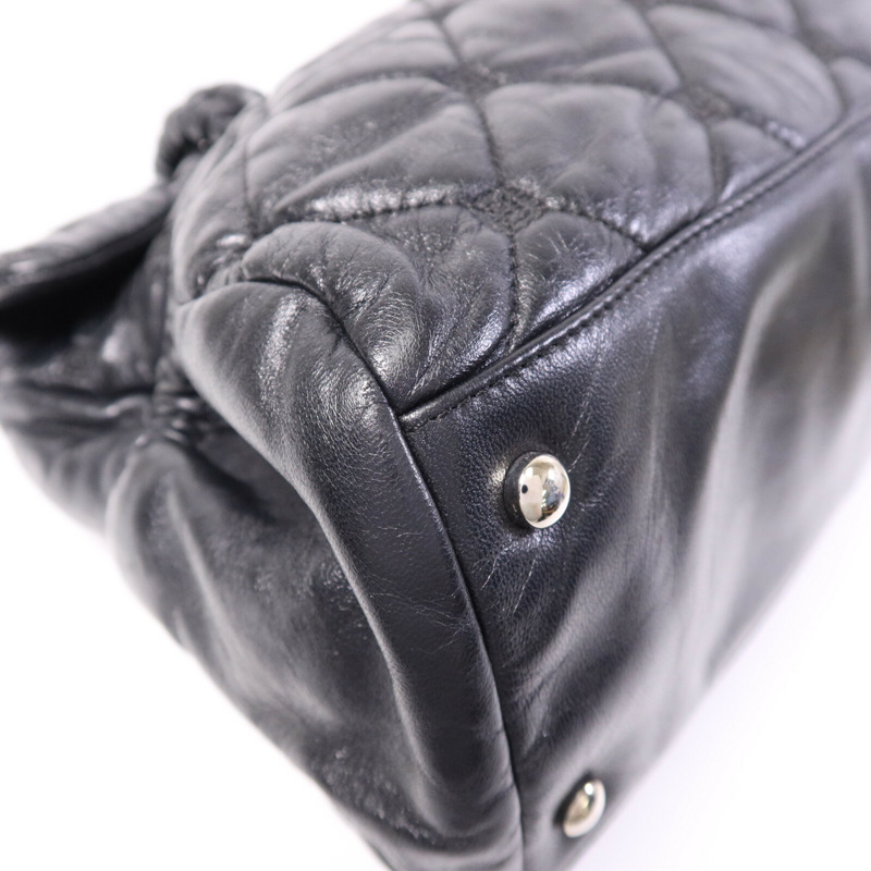 CHANEL 羊皮皮革So Black Flap Hand Bag銀扣手挽袋-12