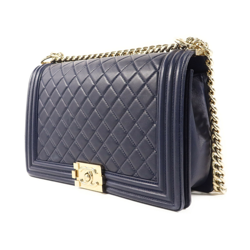 CHANEL 羊皮皮革Boy 28金扣鏈帶肩背袋-2