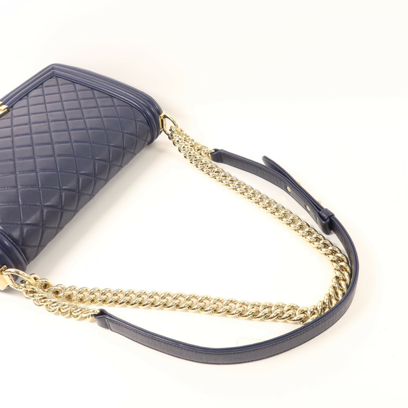 CHANEL 羊皮皮革Boy 28金扣鏈帶肩背袋-5