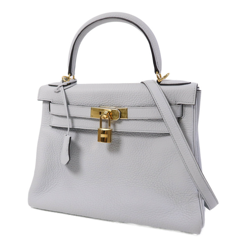 HERMES Togo皮革Kelly 28金扣手挽肩背兩用袋Blue Pale-2