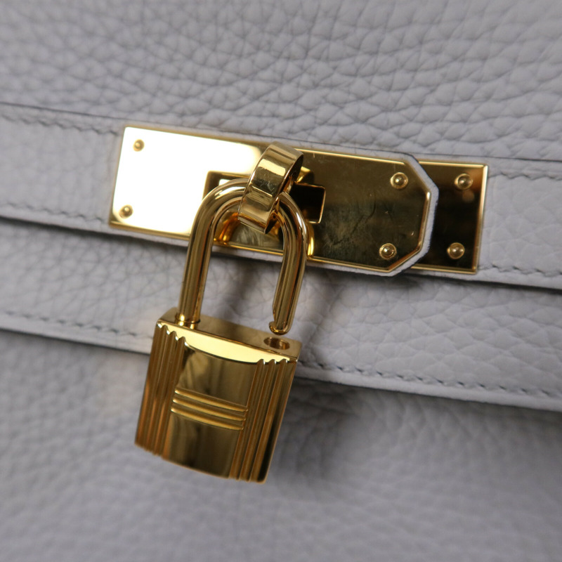 HERMES Togo皮革Kelly 28金扣手挽肩背兩用袋Blue Pale-6