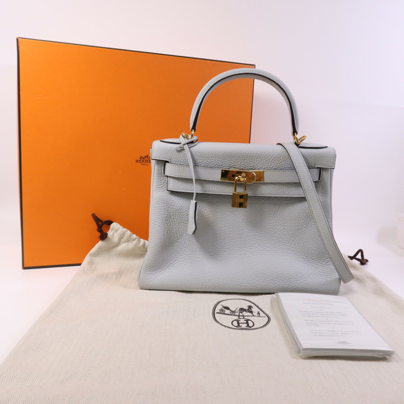 HERMES Togo皮革Kelly 28金扣手挽肩背兩用袋Blue Pale-8