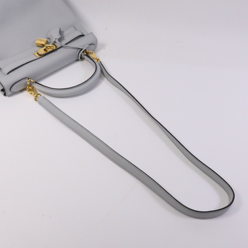 HERMES Togo皮革Kelly 28金扣手挽肩背兩用袋Blue Pale-9