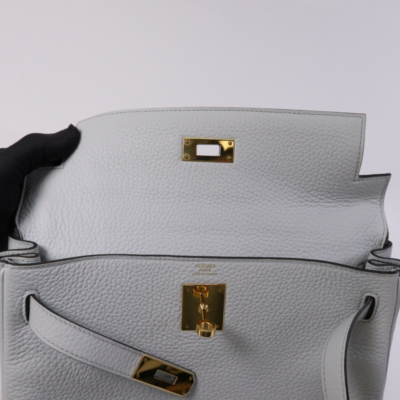 HERMES Togo皮革Kelly 28金扣手挽肩背兩用袋Blue Pale-14