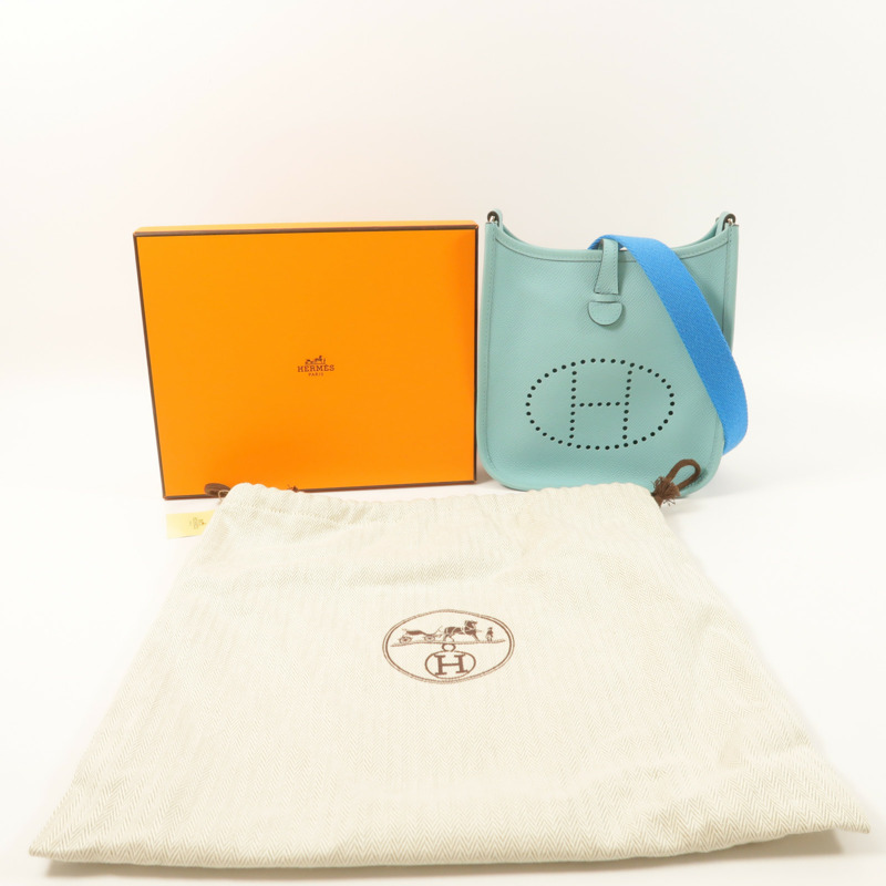HERMES Epsom皮革Evelyne TPM銀扣肩背袋Bleu Atoll-8