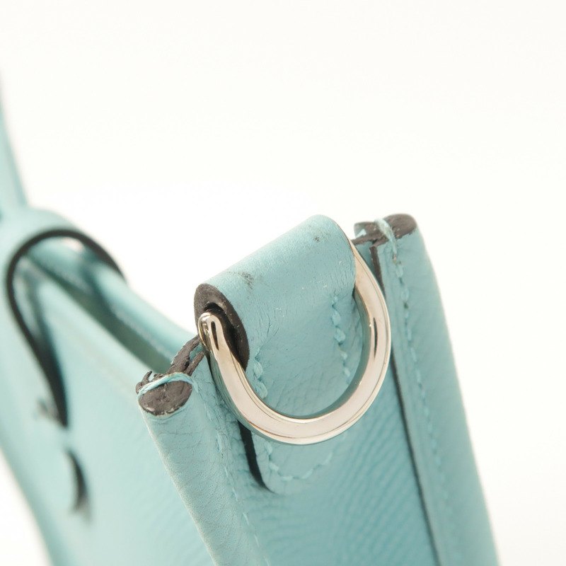 HERMES Epsom皮革Evelyne TPM銀扣肩背袋Bleu Atoll-16
