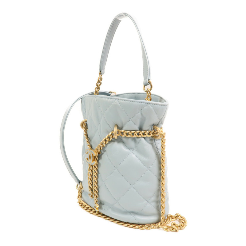 CHANEL 羊皮皮革Bucket Bag金扣鏈帶手挽肩背兩用袋-2