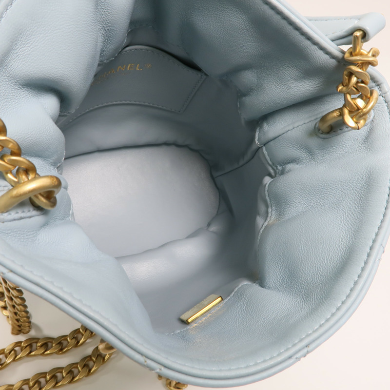 CHANEL 羊皮皮革Bucket Bag金扣鏈帶手挽肩背兩用袋-4