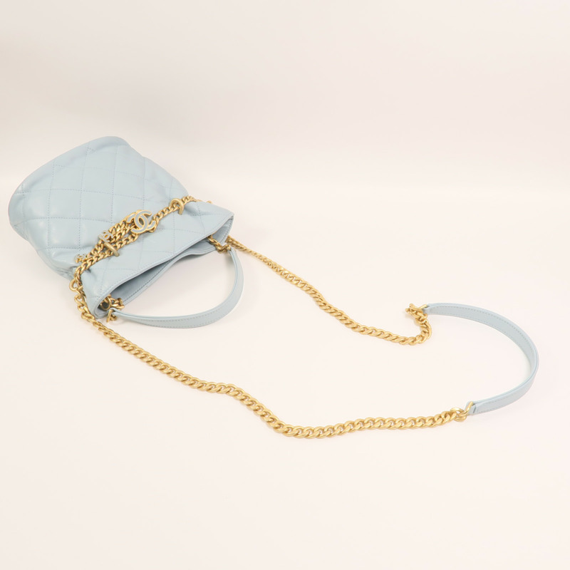 CHANEL 羊皮皮革Bucket Bag金扣鏈帶手挽肩背兩用袋-7